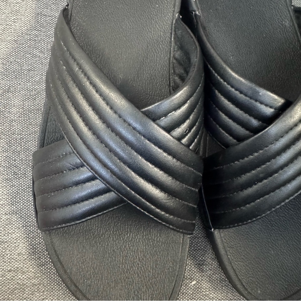 Fitflop Lulu Padded Ladies Cross Slide Sandals Black Size 10 - Picture 2 of 5